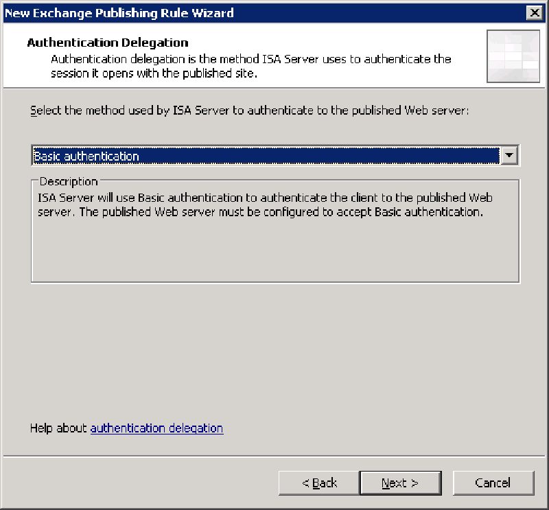 Select Basic Authentication for Credentials Delegation