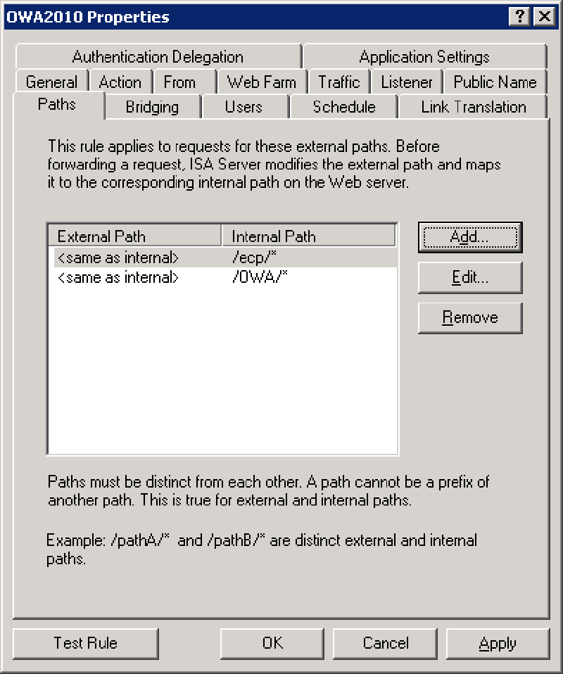 Edit the new rule - remove all OWA 2003 vdir's