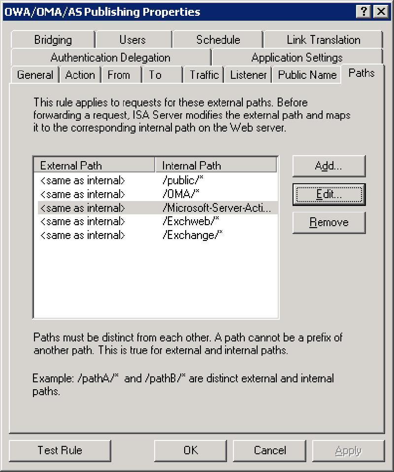 Edit the original OWA 2003 publishing rule and remove Microsoft-Server-ActiveSync vdir