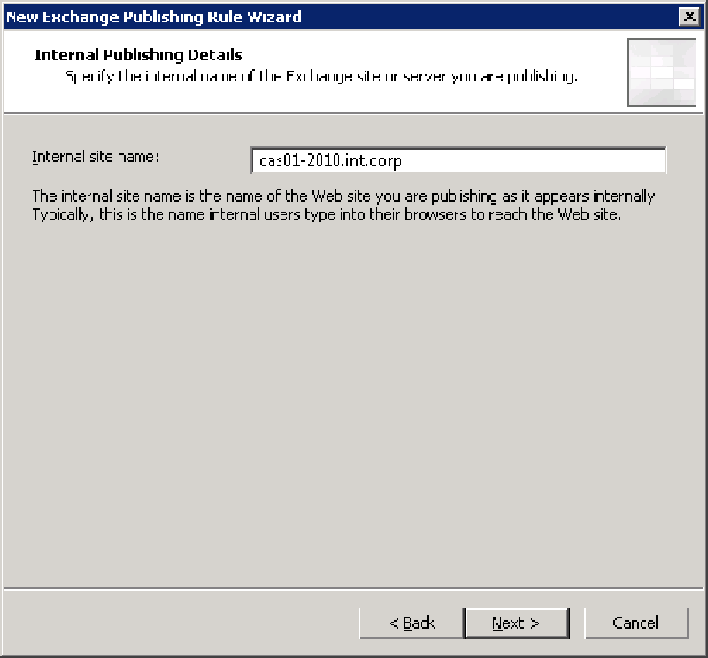 Enter one of the CAS server internal name