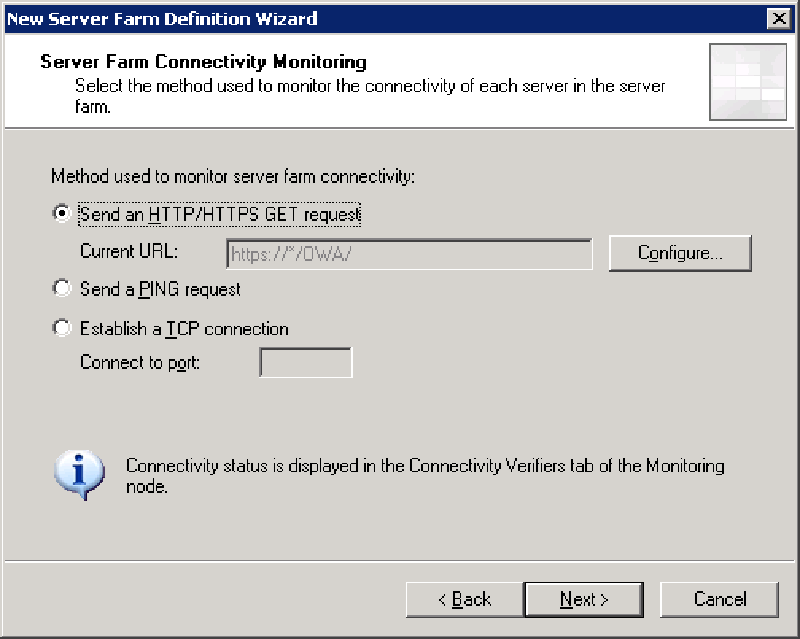 Choose Web Farm connectivity verification method