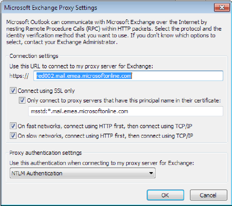 Microsoft Exchange Proxy Settings