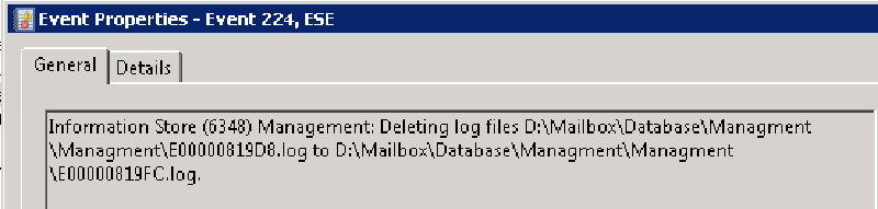 ESE Event ID 224 - Logs being Purged