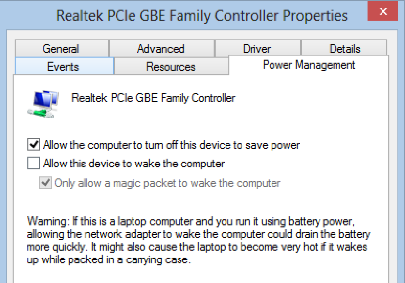 Allow This Device To Wake The Computer Disabled