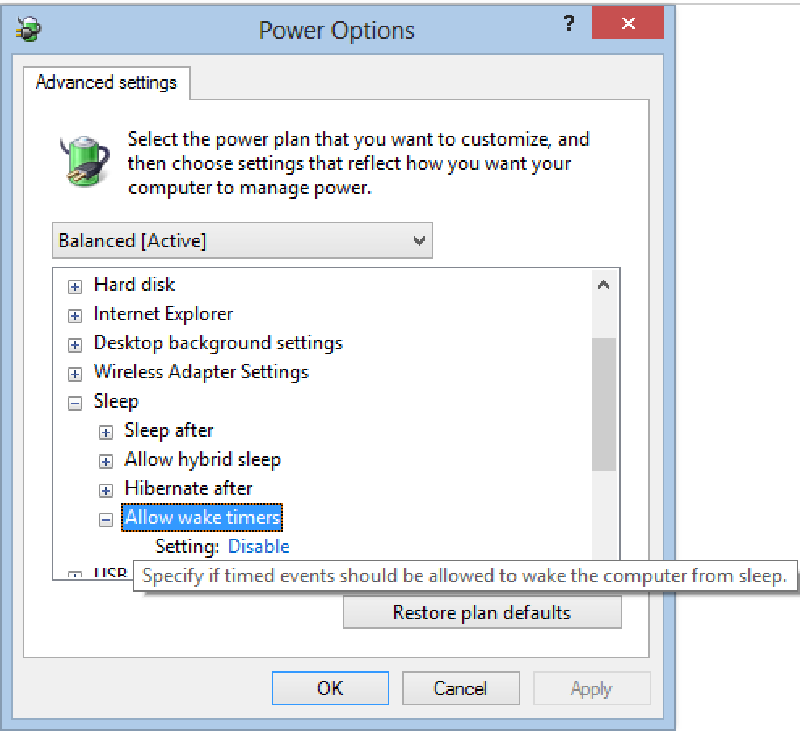 Allow Wake Timers Set To Disabled