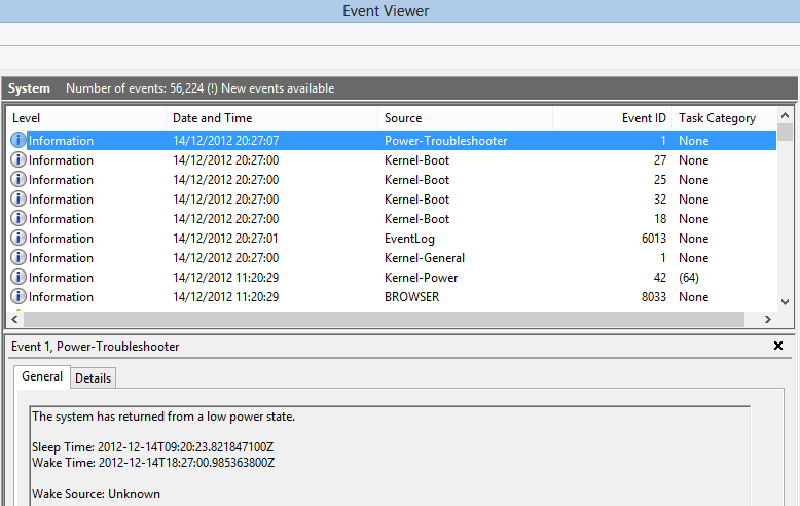Event ID 1 Source Power-Troubleshooter Wake Source Unknown