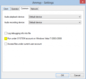 Uncheck Run under SYSTEM account